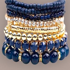 Luxurious Gold and Navy Beaded Bracelet Set